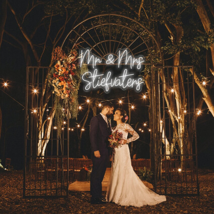 mr mrs wedding neon sign