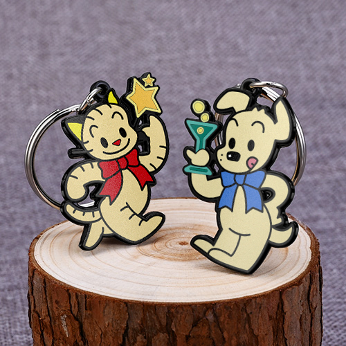 Cat & Dog Couple Metal Keychains