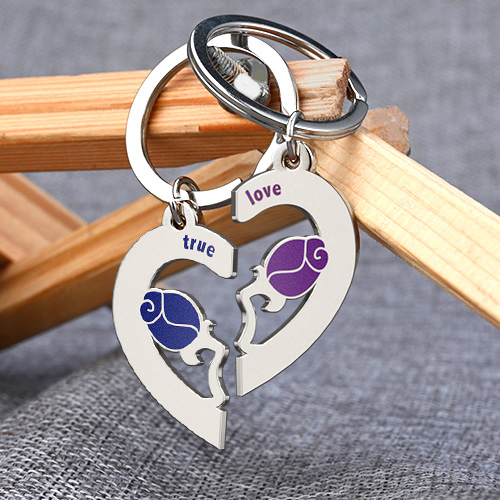 Custom Heart-shaped Metal Couple Keychains